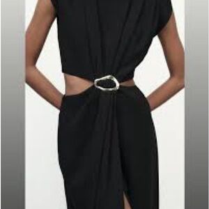 Zara Black midi cut out Dress with Silver Accent